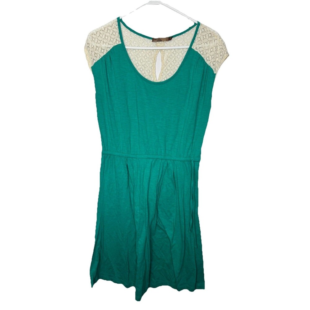Prana Women's Large Teal Angelina Casual Slub Knit Lace Dress